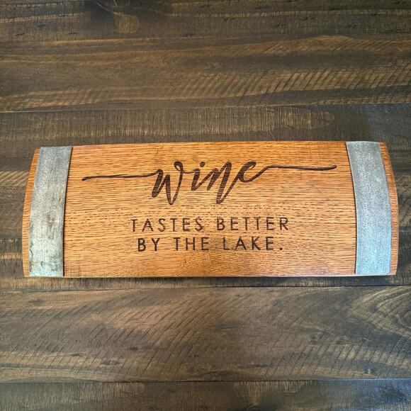 Wine Barrel Stave Wall Art Decor "Wine Tastes Better By The Lake" 15" Rustic - Picture 4 of 12